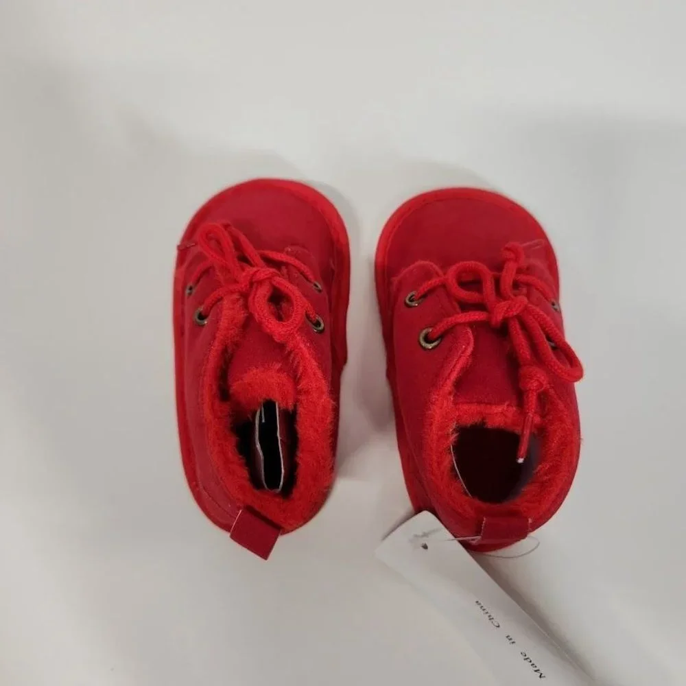 Baby Non-slip lace up booties in‎ red - Size 120mm (6-12 months)
